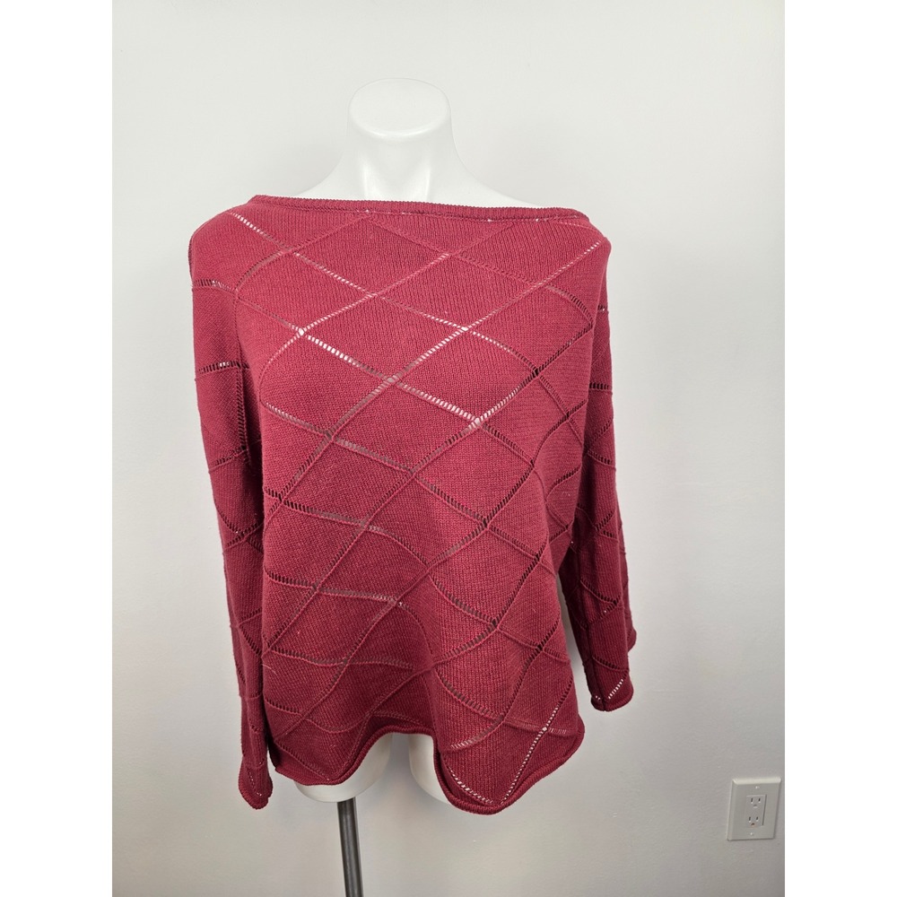 Nightfall by Torrid Burgundy Diamond Pointelle Off Shoulder Sweater Size 0 L XL
